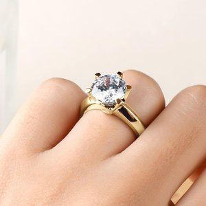 Certified 3ct Moissanite Solitaire Engagement Ring Diamond 18K Yellow Gold